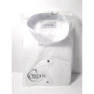 Chaplin Men's White Long Sleeve Tuxedo Pleated Shirt Black Buttons Size M 30-31